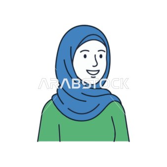 امرأة مسلمة مبتسمة ترتدي حجابًا أزرق وقميصًا أخضر
