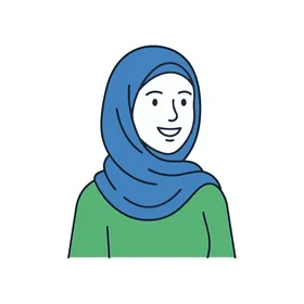 A Smiling Muslim Woman Wearing a Blue Hijab and a Green Shirt