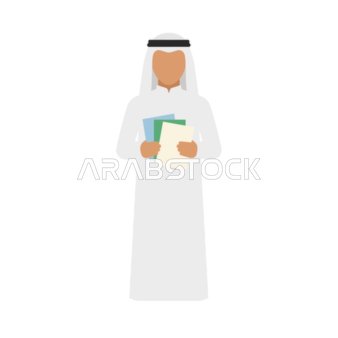 رجل شرق أوسطي بالزي التقليدي يحمل كتبًا، يمثل التعليم والمعرفة