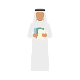 رجل شرق أوسطي بالزي التقليدي يحمل كتبًا، يمثل التعليم والمعرفة