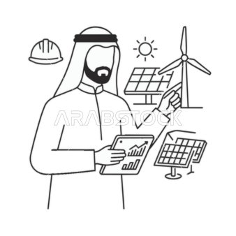 Arab Engineer Renewable Energy Vector Illustration