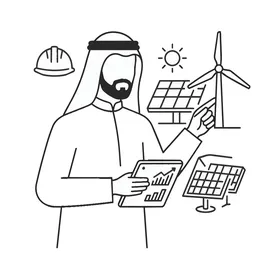Arab Engineer Renewable Energy Vector Illustration