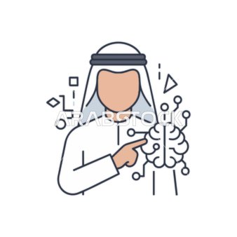 أيقونة ناقلات لرجل عربي مع دماغ الذكاء الاصطناعي