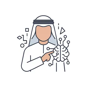 أيقونة ناقلات لرجل عربي مع دماغ الذكاء الاصطناعي