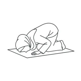 Muslim Woman Prayer Sujud Line Art Vector Illustration