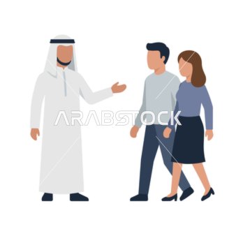 مرشد محلي يرتدي الزي التقليدي يرحب بحرارة بزوجين، ويقدم المساعدة والرؤى حول التراث الثقافي.