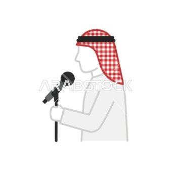 أيقونة رسم توضيحي متجهي لرجل عربي يتحدث في ميكروفون
