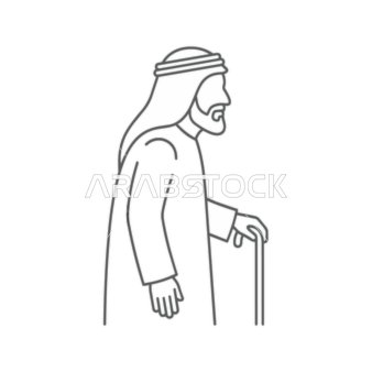 أيقونة رسم خطي لرجل عربي مسن يرتدي الغترة والثوب