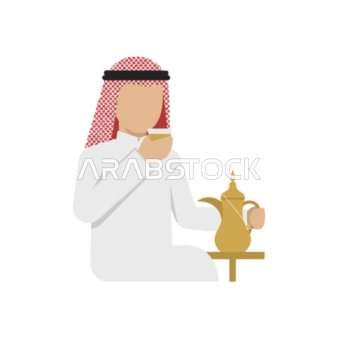 Arab Man Drinking Traditional Coffee Vector Graphic