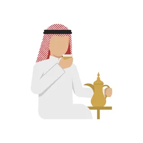 رسم توضيحي لرجل عربي يشرب القهوة العربية التقليدية