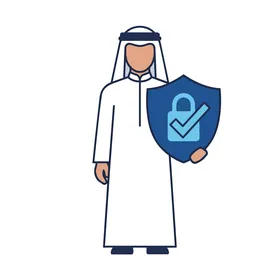 Arab Man Wearing Thobe Holding Security Shield Icon