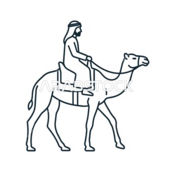 أيقونة فيكتور خطية مبسطة لرجل عربي يركب الجمل