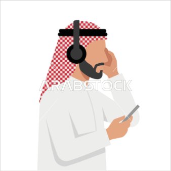 رجل عربي عصري يستمتع بالموسيقى بسماعات الهاتف الذكي