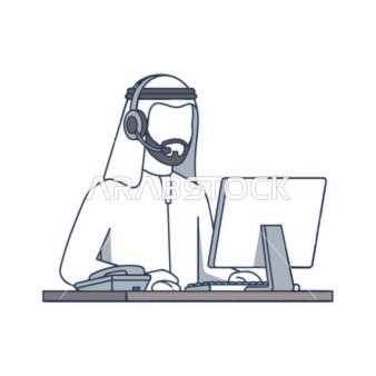 رسم توضيحي لموظف خدمة عملاء سعودي بالزي التقليدي
