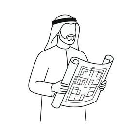 Arab Architect holding Blueprint Line Art Vector Design
