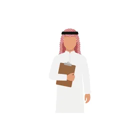 رجل عربي محترف يحمل لوح كتابة، يمثل العمل والخبرة