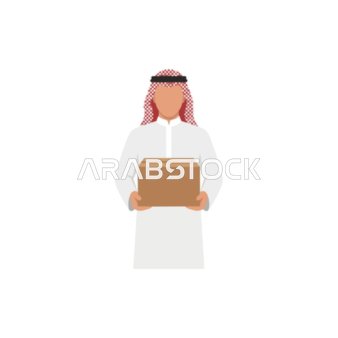 Saudi Man Holding Delivery Box Vector Illustration