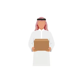 Saudi Man Holding Delivery Box Vector Illustration