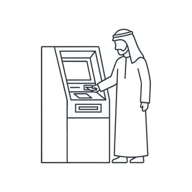 أيقونة رسم خطي لفيكتور رجل عربي يستخدم الصراف الآلي