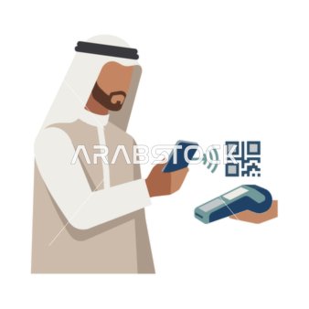 Arab Man Making Contactless Smartphone Payment Vector