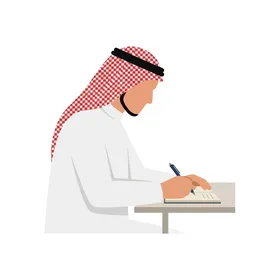رجل عربي سعودي يكتب في دفتر ملاحظات رسم توضيحي
