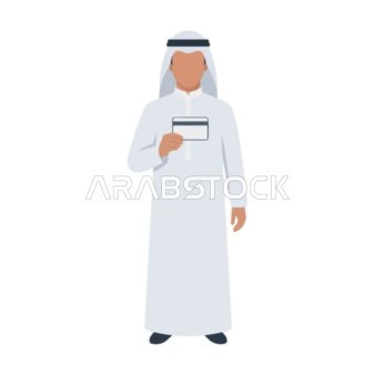 Saudi Arab Man Holding Credit Card Vector Graphic