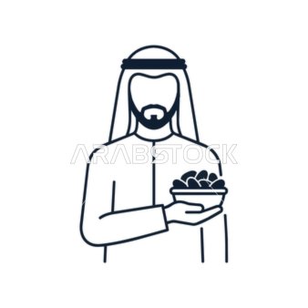 Arab Man Holding Dates Bowl Line Art Vector Icon Design