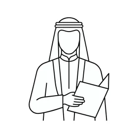 Arab Man Holding Book Vector Line Art Illustration
