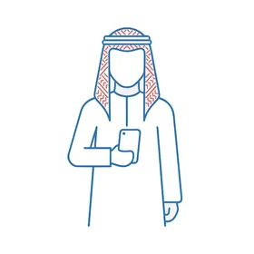 أيقونة رسم خطي لرجل عربي يحمل هاتف ذكي