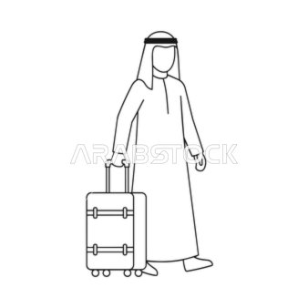 رسم توضيحي خطي لرجل عربي مع حقيبة سفر