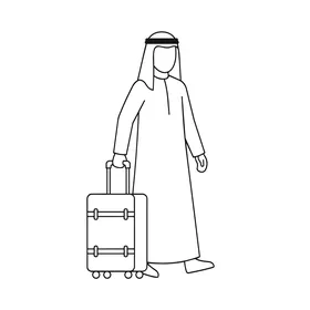 Arab Man Travel Suitcase Line Art Vector Icon