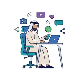 رجل عربي يعمل في مجال العمل الرقمي والتواصل عبر الإنترنت