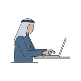 Arab Man Working on Laptop Computer, Representing Digitalization and Modern Business in the Middle East