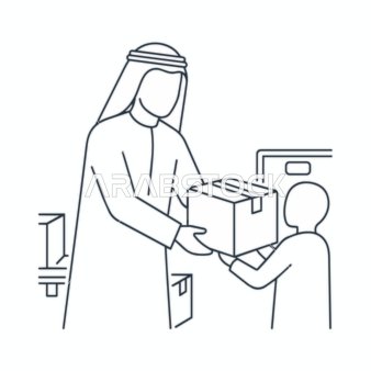 Arab Man Giving Delivery Package to Child Vector Icon