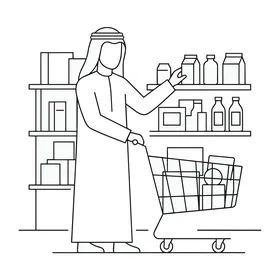 Arab Man Shopping in Supermarket Vector Illustration