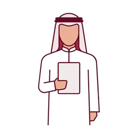 Modern Arab Man Holding a Digital Device in Traditional Attire