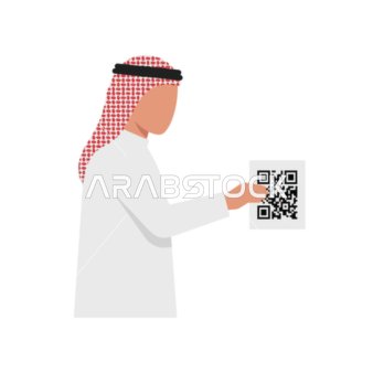 رسم توضيحي ناقل لرجل سعودي يحمل رمز استجابة سريعة
