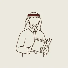 رسم توضيحي لرجل عربي بالزي التقليدي يقرأ كتاباً