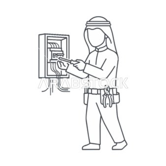 Arab Electrician Vector Line Art Repair Illustration