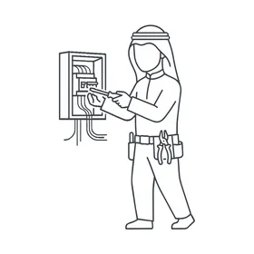 Arab Electrician Vector Line Art Repair Illustration