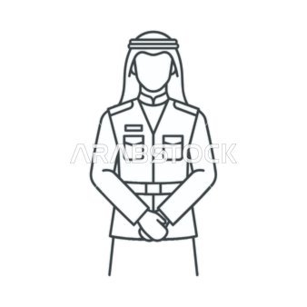 Elegant Line Art Depicting a Man in Traditional Arabic Attire