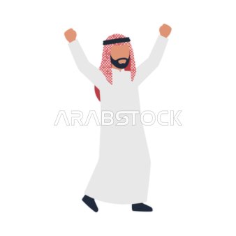 Arab Man Celebrating Success Flat Vector Illustration
