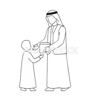 رسم متجهي لأب عربي يقدم هدية لابنه