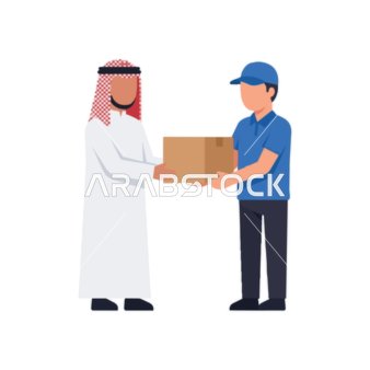 Courier Handing Parcel to Saudi Man Vector Illustration