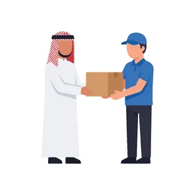 Courier Handing Parcel to Saudi Man Vector Illustration