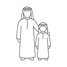 Arab Father and Son Line Art Vector Icon Illustration
