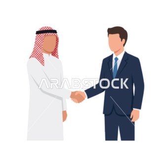 رسم توضيحي ناقلات لمصافحة رجل أعمال سعودي وشريك غربي