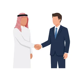 رسم توضيحي ناقلات لمصافحة رجل أعمال سعودي وشريك غربي