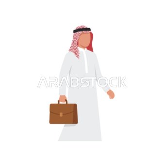 رجل أعمال عربي محترف يسير مع حقيبة، يمثل الأعمال والنجاح في الشرق الأوسط