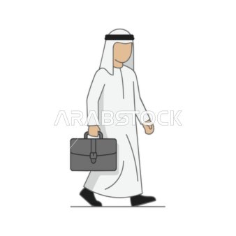 Arab Businessman Walking with Briefcase Vector Graphic